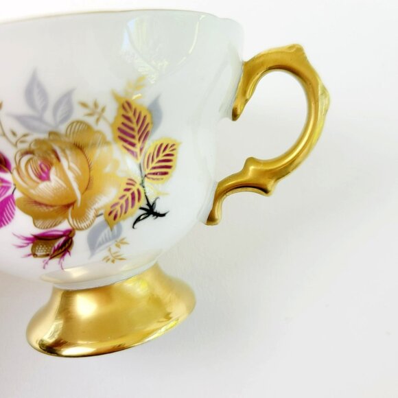 Vintage Rosina Heavy Gold Teacup & Saucer Yellow Rose Leaves Fall Autumn - Picture 3 of 16